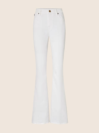Victoria Flared 5 Pocket Trousers in Optical White Stretch Cotton Bull