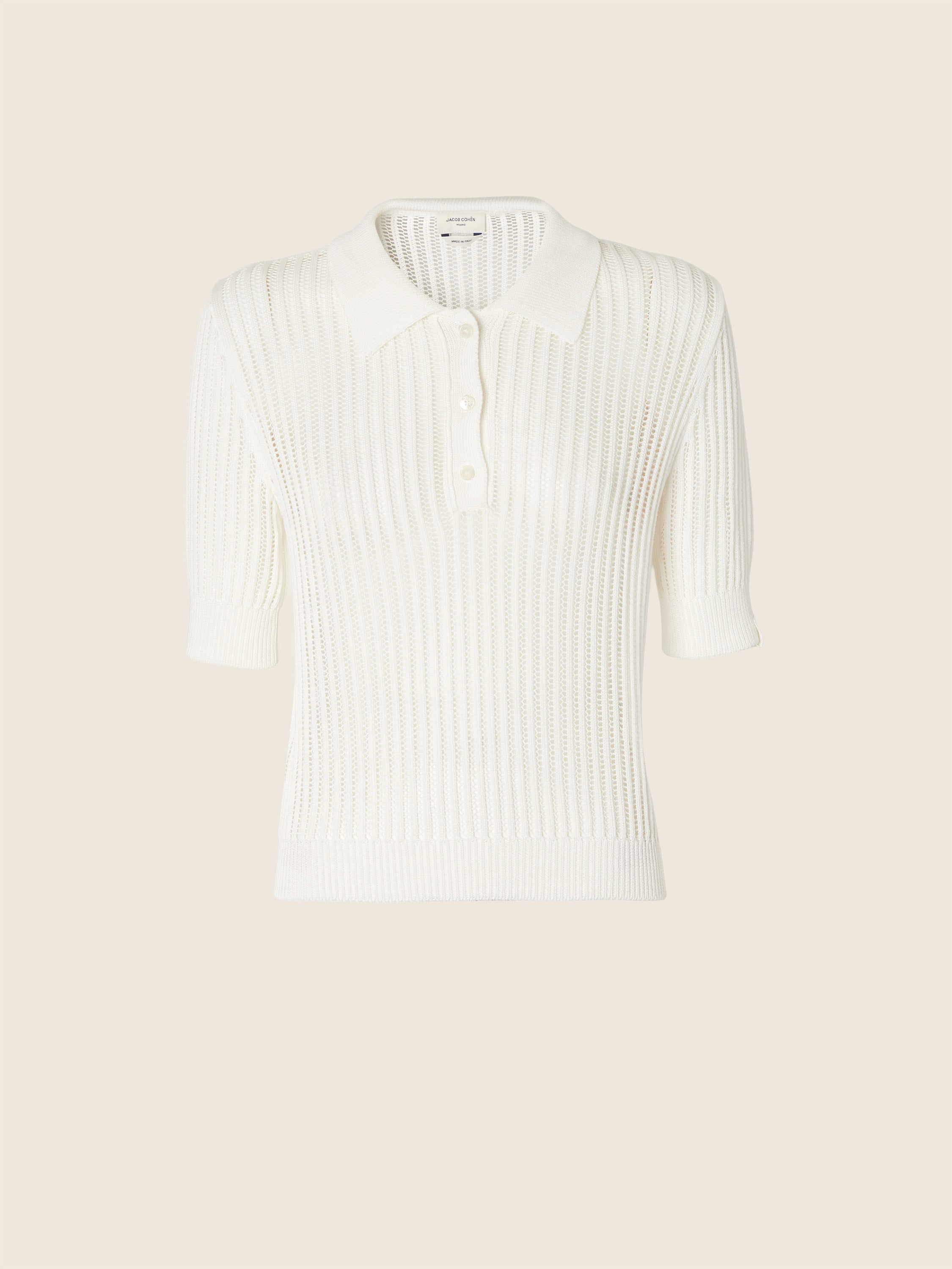 Short-Sleeve Polo Shirt in Off-White Fisherman's Stitch Cotton