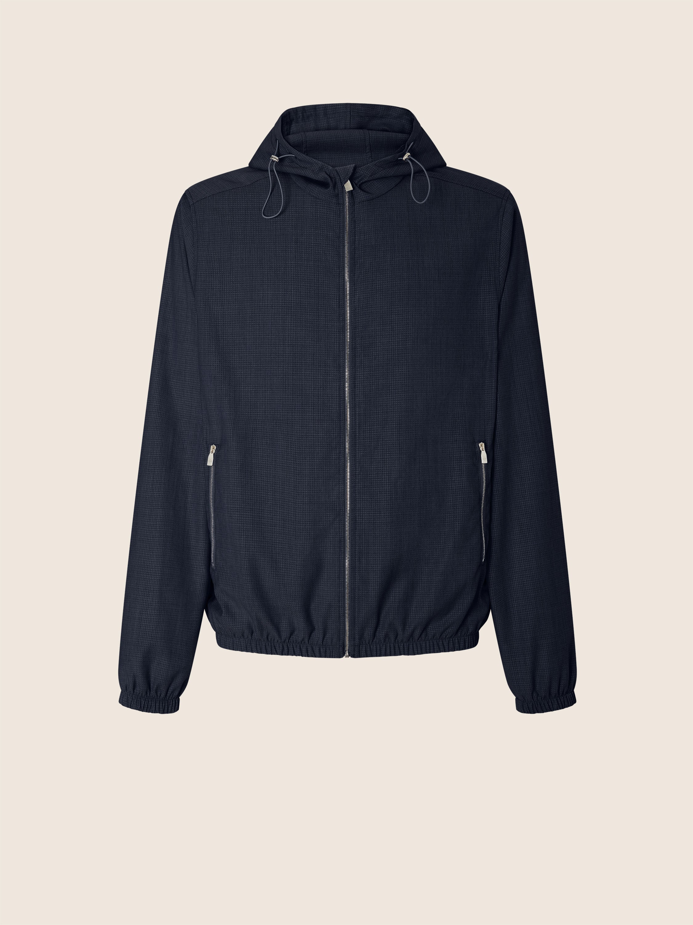 Hooded Jacket in Navy Blue Wool and Nylon Ripstop | Jacob Cohën Hooded Jacket in Navy Blue Wool and Nylon Ripstop | Jacob Cohën