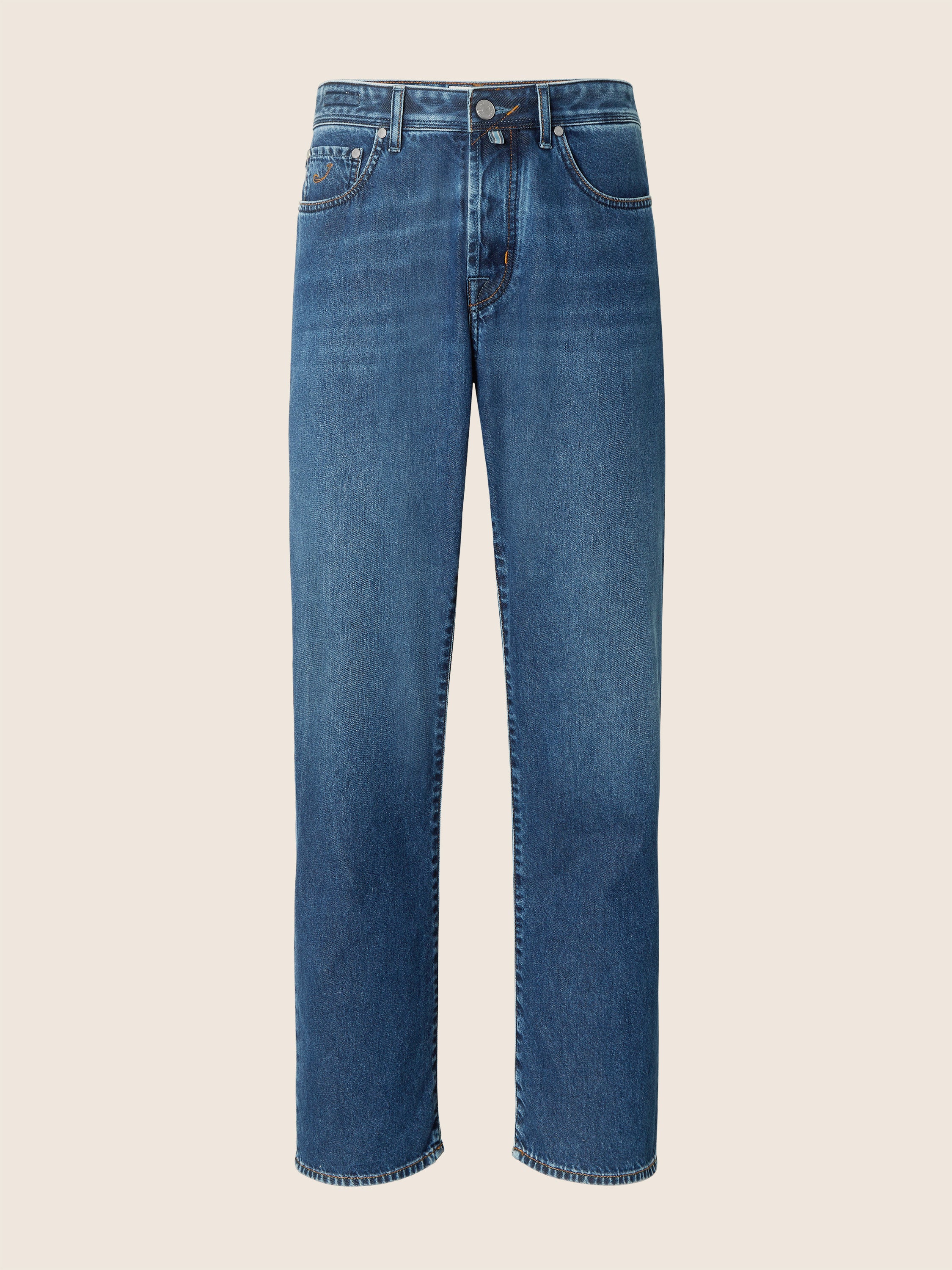 Chris Straight Jeans in Dark Blue Denim with Vintage Wash | Jacob