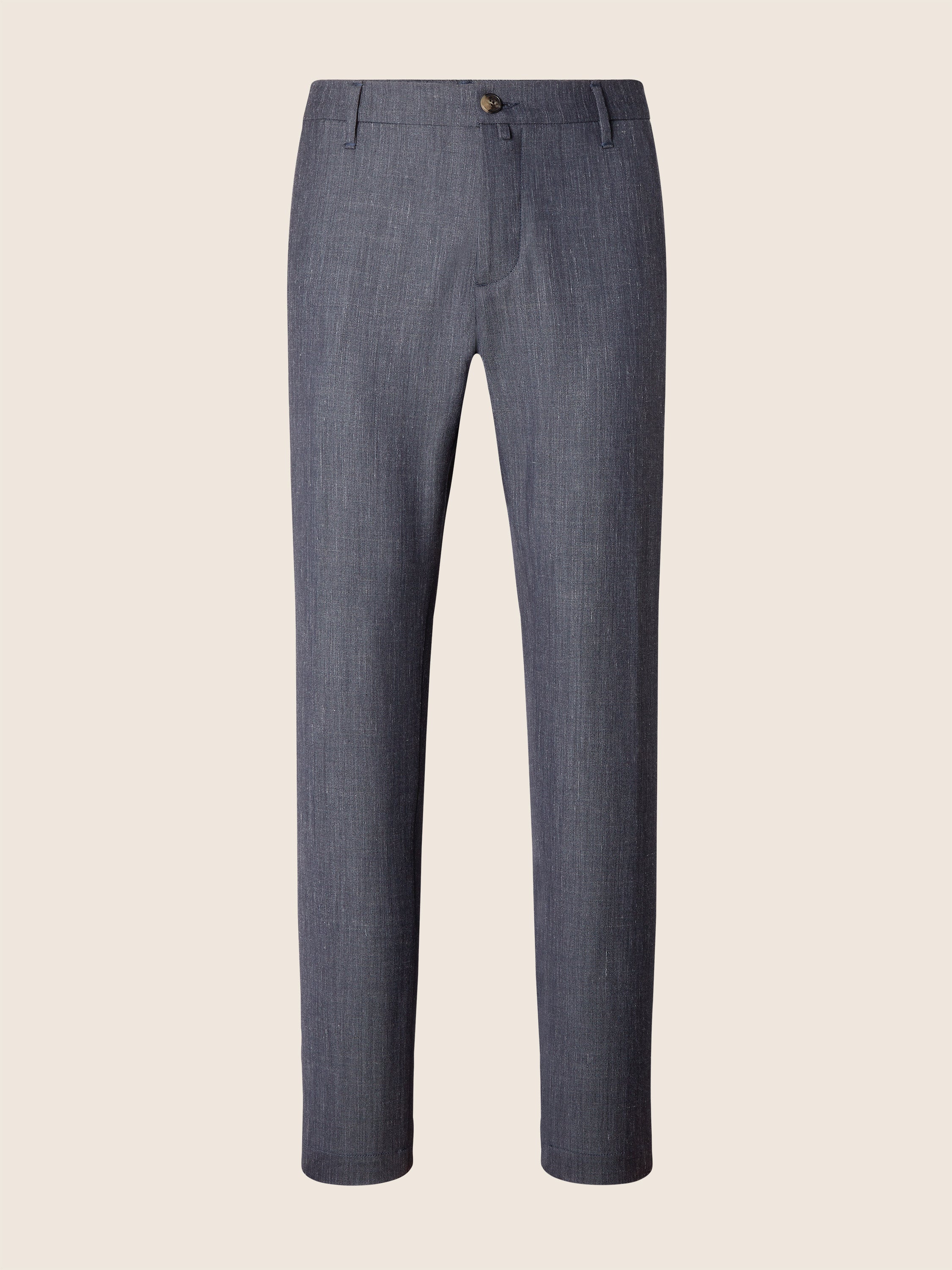 Gray Regular Chino Pants in Denim Blue Melange Wool, Silk and