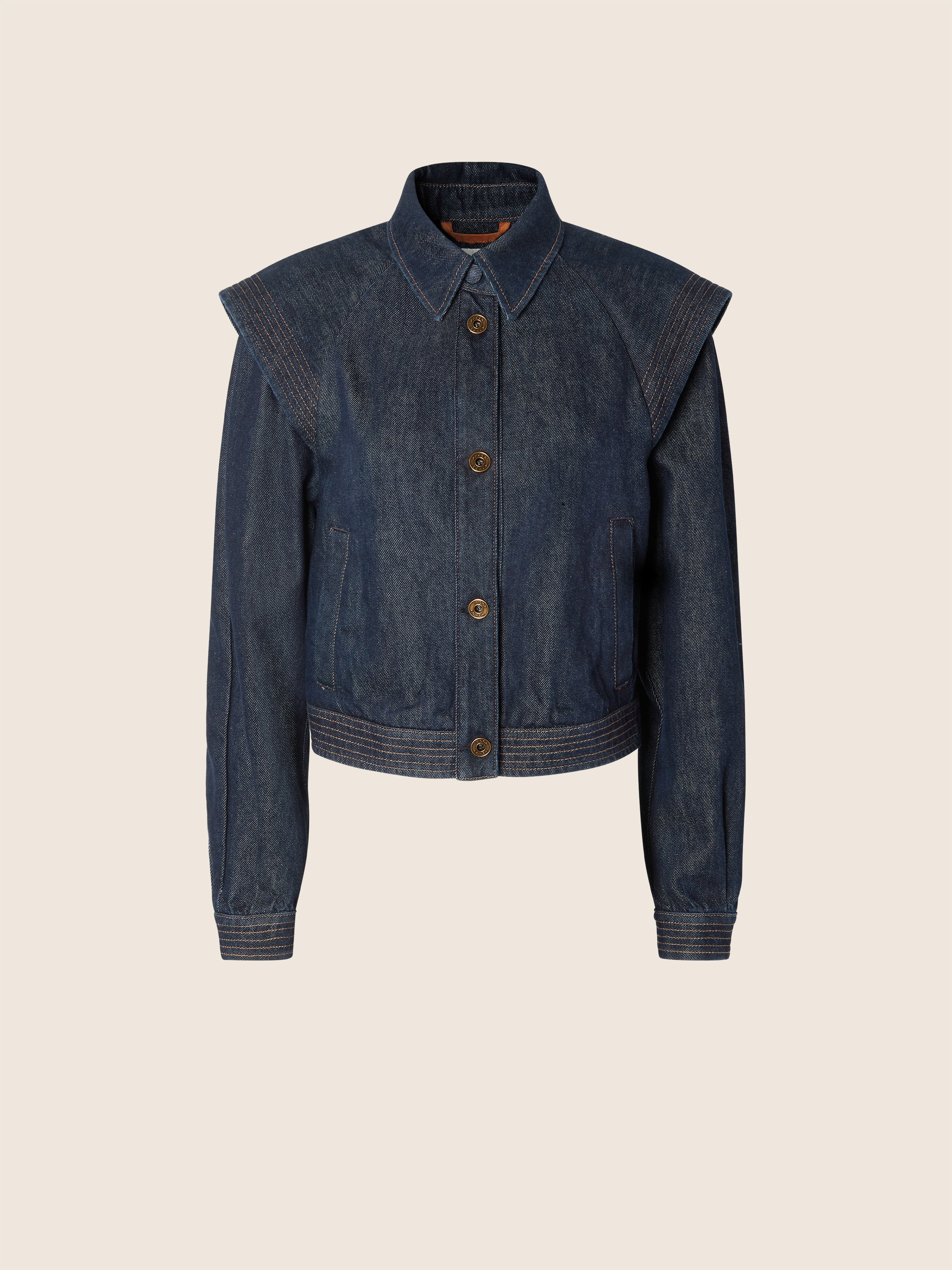 Trucker Jacket in Dark Blue Cotton and Lyocell Denim with Rinse