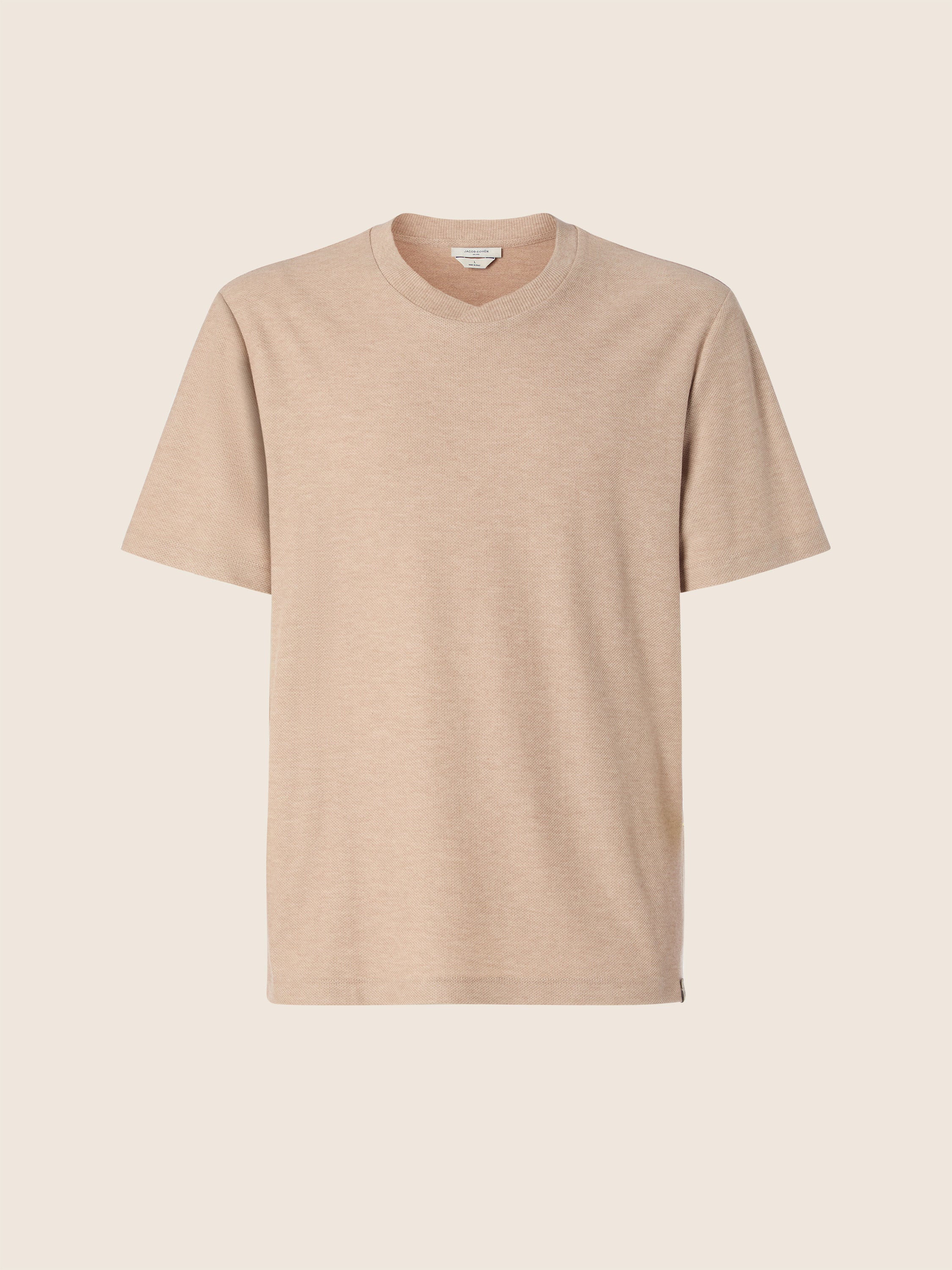 T-shirt in Beige Melange Cotton and Cashmere Cashisland Piquet