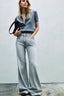 Short-Sleeve Polo Shirt in Grey Mélange Wool with Rhinestones | Jacob Cohën