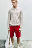 Bermuda Johnny en gabardine extensible rouge, coupe droite | Jacob Cohën
