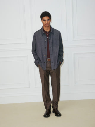 Navy Blue Cotton and Wool Comfort Twill Overshirt