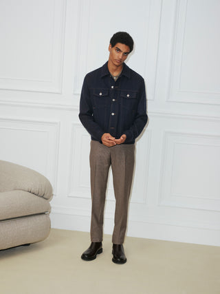 Navy Blue Wool Cloth Trucker Jacket