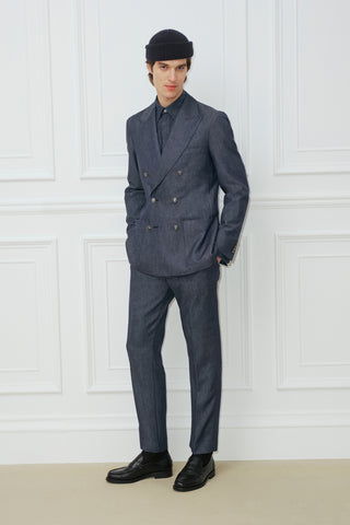 Dark Blue Lightweight Chambray Shirt in Stretch Cotton and Cashmere