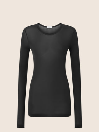 Long-Sleeve T-Shirt in Black Cupro Jersey