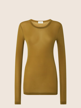 Long-Sleeve T-Shirt in Khaki Green Cupro Jersey