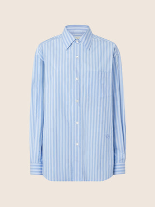 Chemise en popeline oversize à rayures bleues et blanches