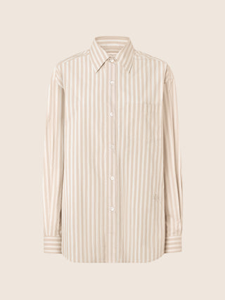 Chemise en popeline oversize à rayures beiges et blanches