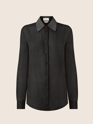Chemise en mousseline de ramie noire avec strass