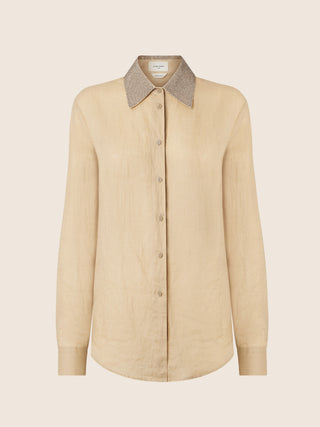 Chemise en mousseline de ramie beige avec strass