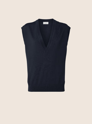 Gilet sans manches en laine vierge bleu marine