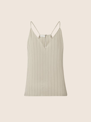 Taupe Striped Poplin Top in Modal and Cupro