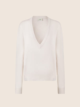 Pull cropped en cashmere écru à manches longues