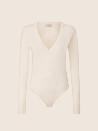 Body en coton mélangé couleur crème à manches longues