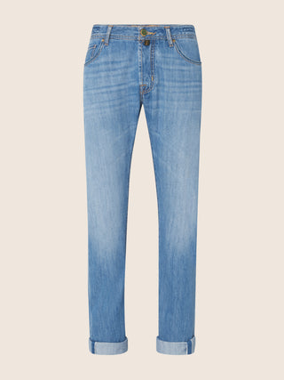 Bard LTD Slim 5 Pocket Jeans in Medium Blue Stretch Selvedge Denim