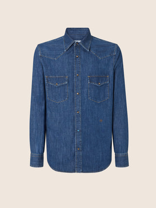 Western Shirt in Medium Blue Denim