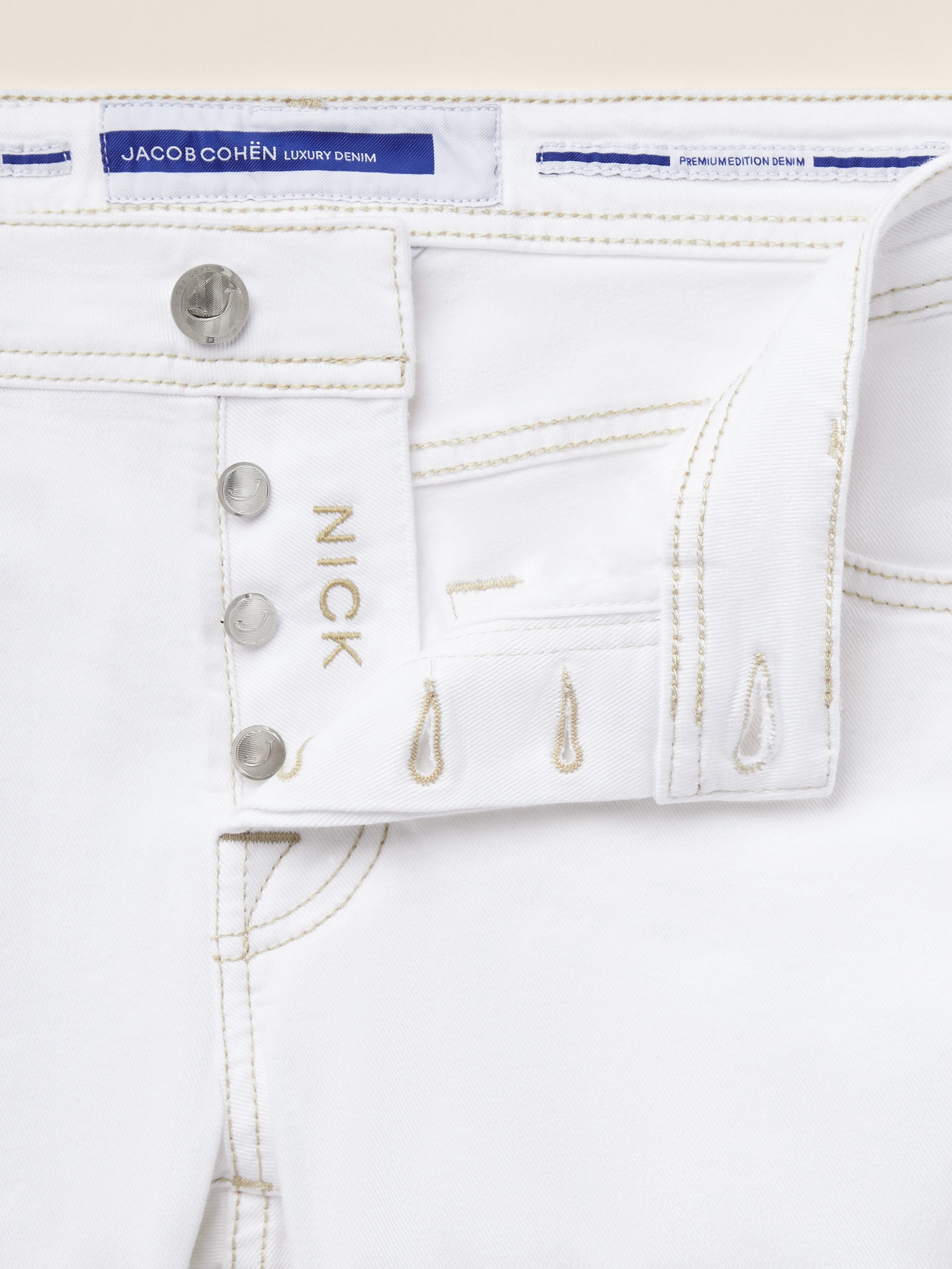 Nick Slim 5 Pocket Jeans in White Stretch Bull Denim | Jacob