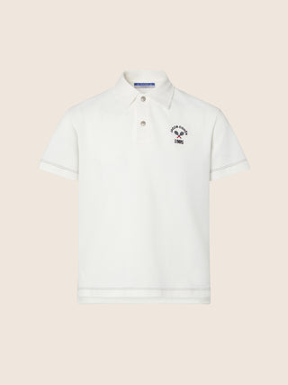 Cream polo shirt in jersey with tennis embroidery