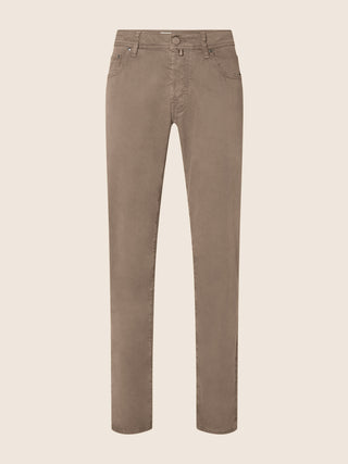 Bard Regular-Slim 5 Pocket Pants in Taupe Cotton and Lyocell Stretch Twill