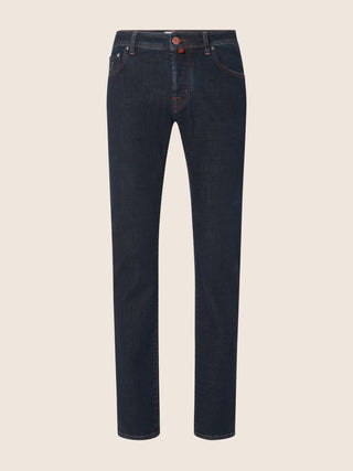 Bard Regular-Slim 5 Pocket Jeans in Dark Blue Power Stretch Denim with Rinse Wash