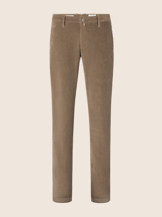 Bobby Slim Chino Pants in Khaki-Beige Modal and Cotton Stretch Corduroy