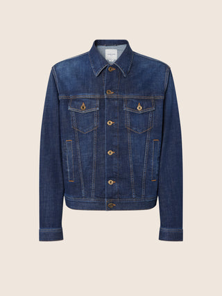 Trucker Jacket in Dark Blue Comfort Stretch Denim with Rinse Wash