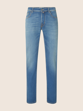 Bard Regular-Slim 5 Pocket Jeans in Light Blue Super Stretch Soft Denim in Cotton and Viscose