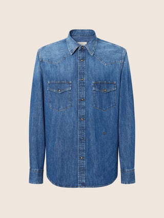 Mid Blue Lightweight Denim Western Shirt