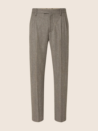 Lucas Regular Chino Pants in Brown Chevron-Patterned Wool