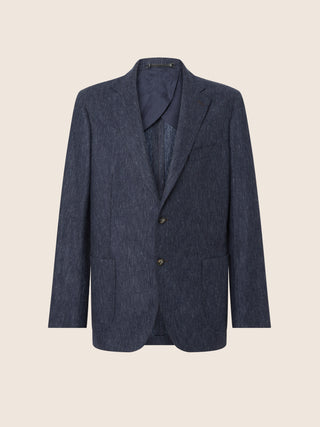 Blue Melange Flannel Single-Breasted Blazer