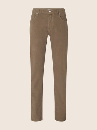 Bard Regular-Slim 5 Pocket Pants in Beige Cotton Stretch Satin