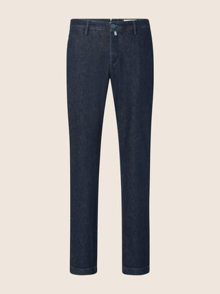 Bobby Slim Denim Chinos in Dark Blue Comfort Stretch Denim with Rinse Wash