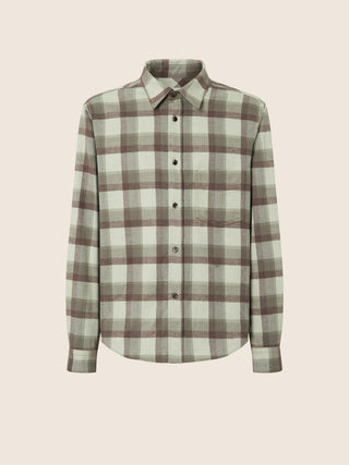 Green and Brown Cotton Flannel Check Shirt
