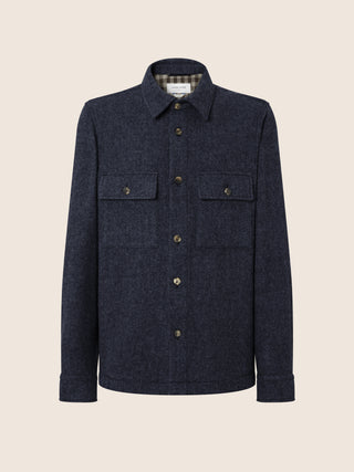 Navy Blue Wool, Cashmere and Silk Blend Double Cloth Overshirt