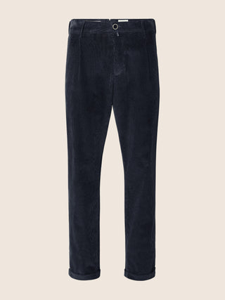 Henry Slim Chino Pants in Navy Blue Modal and Cotton Stretch Corduroy