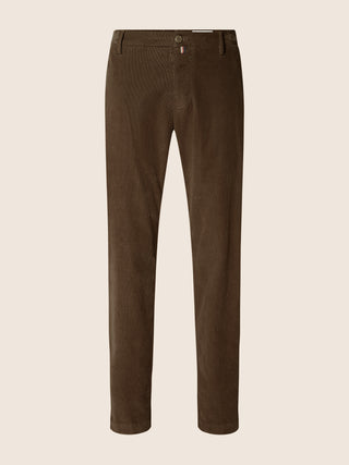 Gray Regular Chino Pants in Nut-Brown Cotton Stretch Corduroy