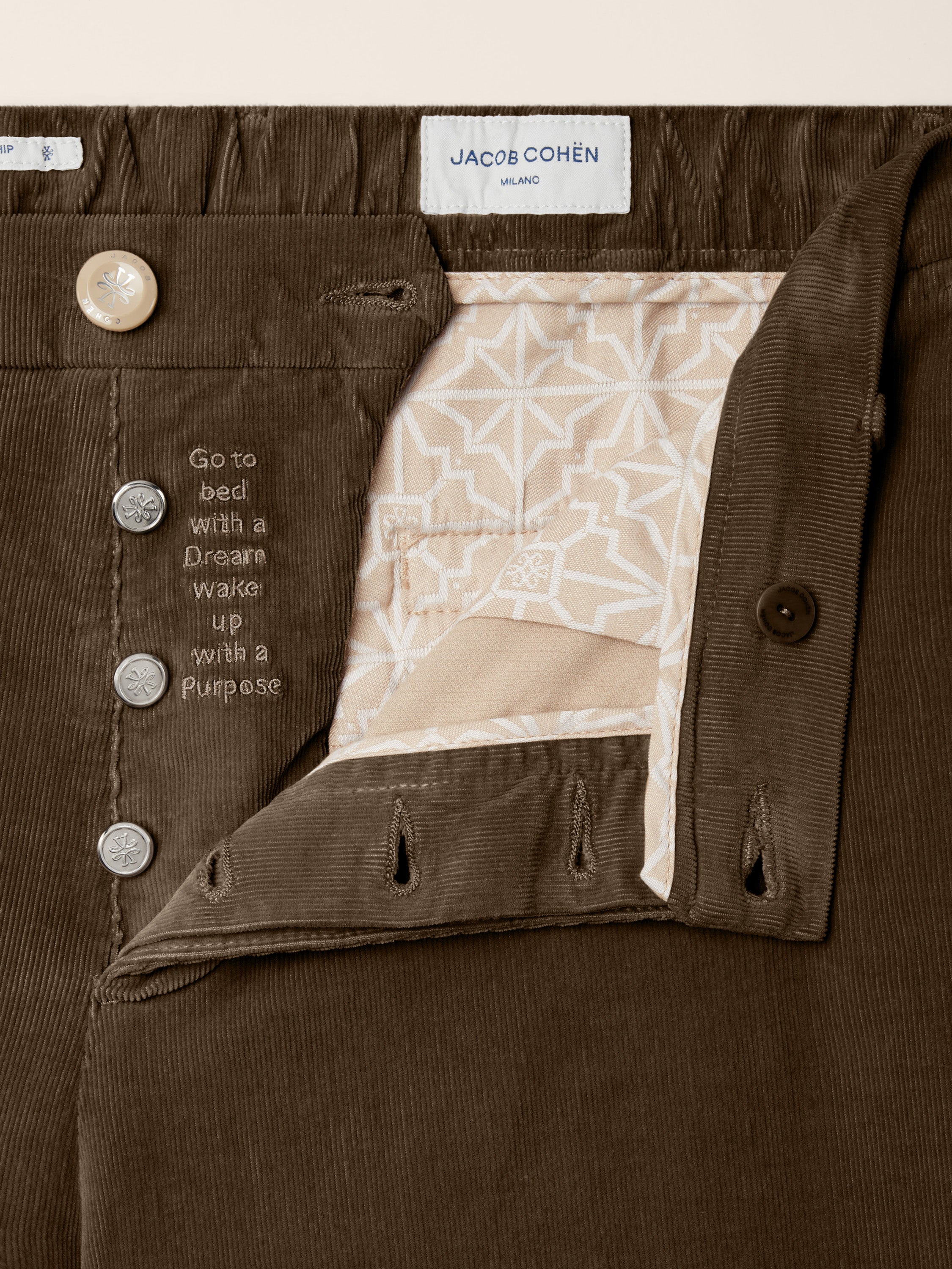 Gray Regular Chino Pants in Nut-Brown Cotton Stretch Corduroy