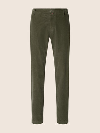 Gray Regular Chino Pants in Dark Green Cotton Stretch Corduroy