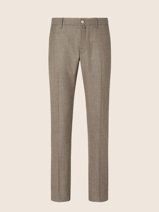 Bobby Slim Chino Pants in Brown and Rust Houndstooth-Patterned Virgin Wool