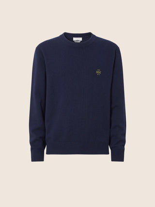 Crewneck Sweater in Midnight Blue Wool and Cashmere