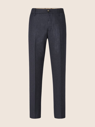 John Regular Chino Pants in Navy Blue Chevron-Patterned Wool