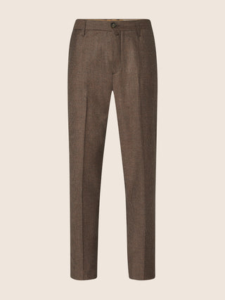 John Regular Chino Pants in Brown Houndstooth-Patterned Wool