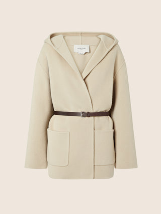 Pea Coat in Cream Wool Double Cloth