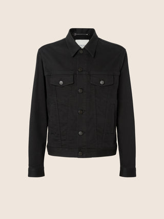 Trucker Jacket in Stay Black Super Stretch Denim with Rinse Wash