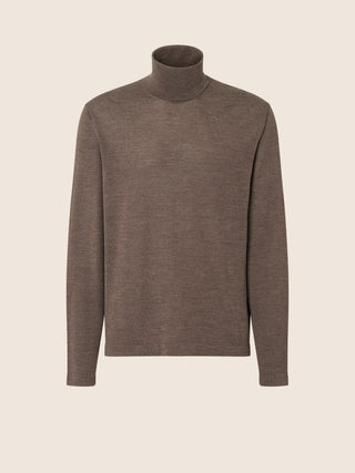Turtleneck Jumper in Mélange Brown Wool and Silk Blend