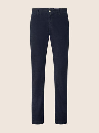 Bobby Slim Chino Pants in Navy Blue Stretch Satin